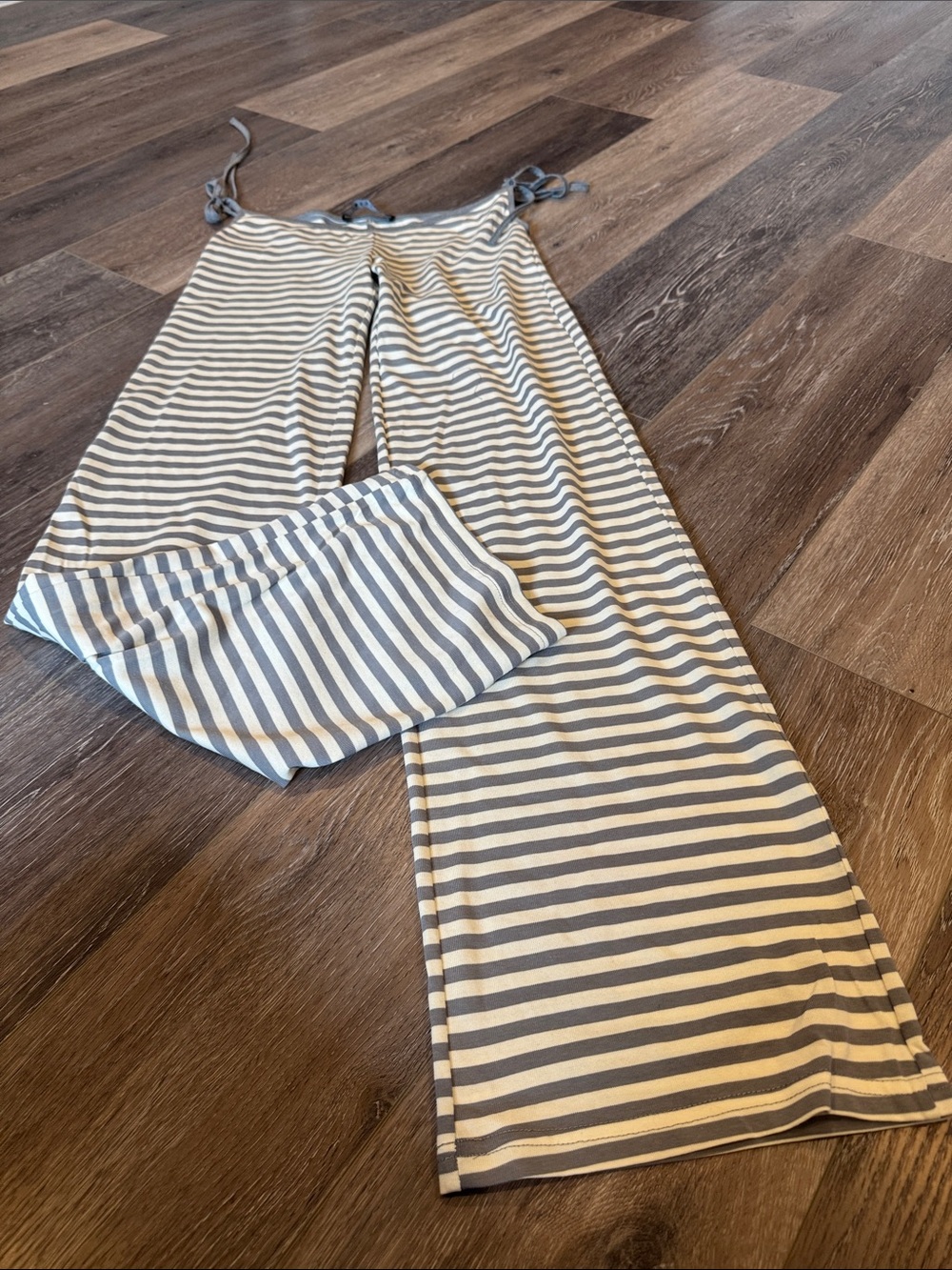 Striped Wide-Leg Lounge Pants - Gray & Cream NWOT